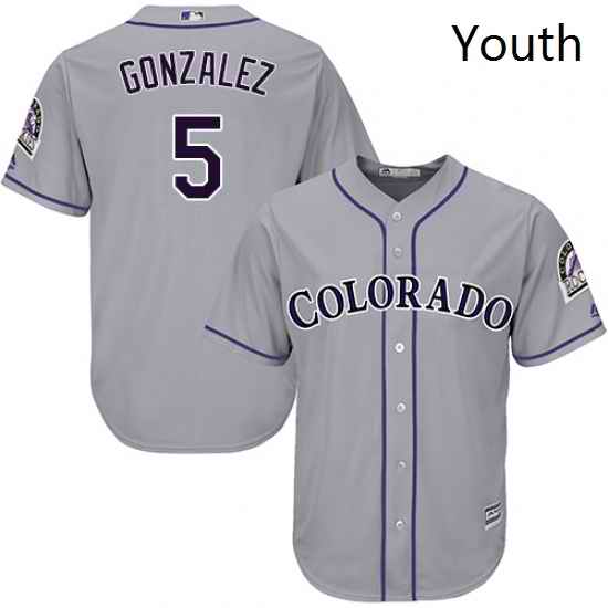Youth Majestic Colorado Rockies 5 Carlos Gonzalez Replica Grey Road Cool Base MLB Jersey